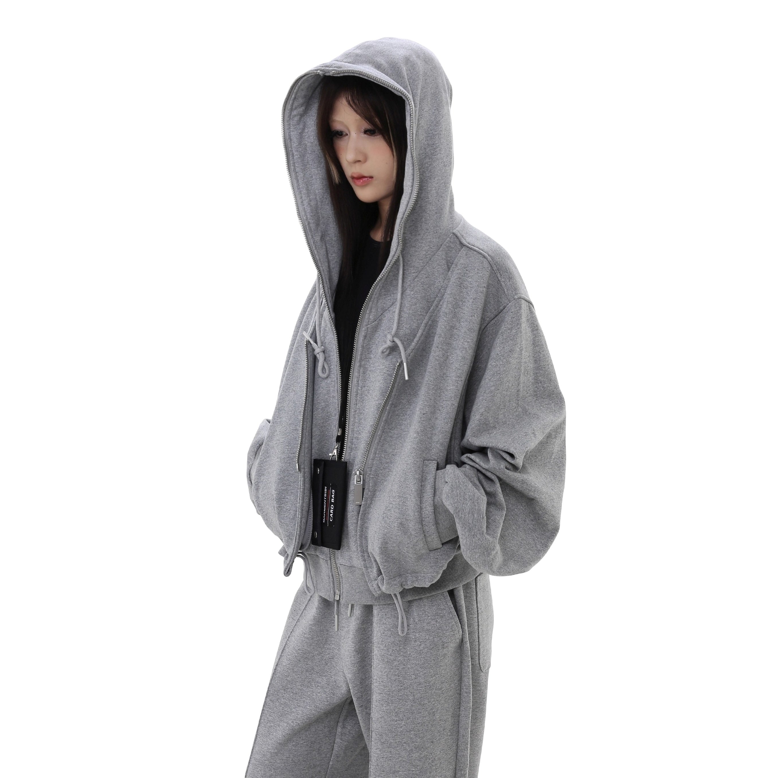 Full Zip Layered Design Hooded Parka GB7036