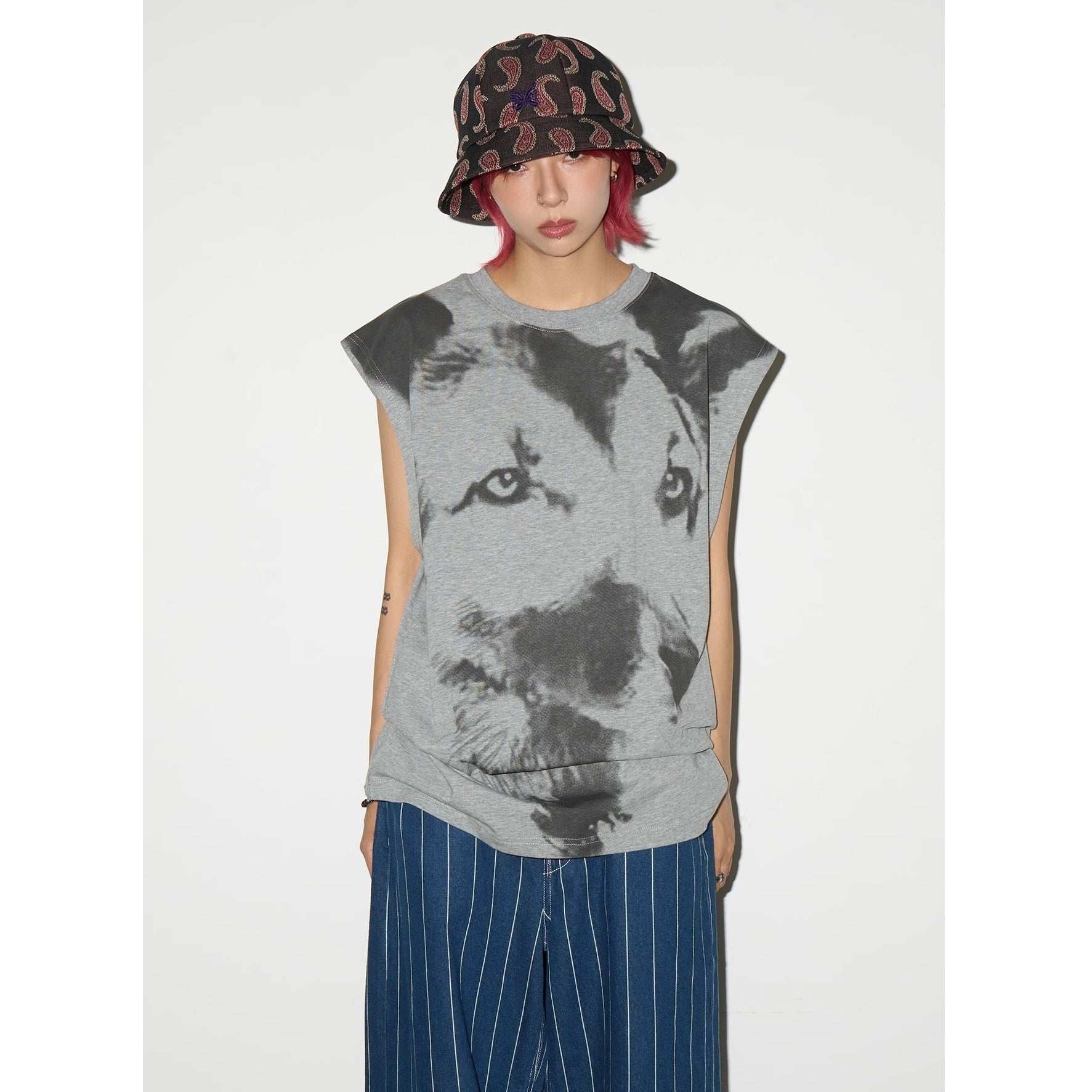 Wolf Dog Print Sleeveless T-Shirt MN9011