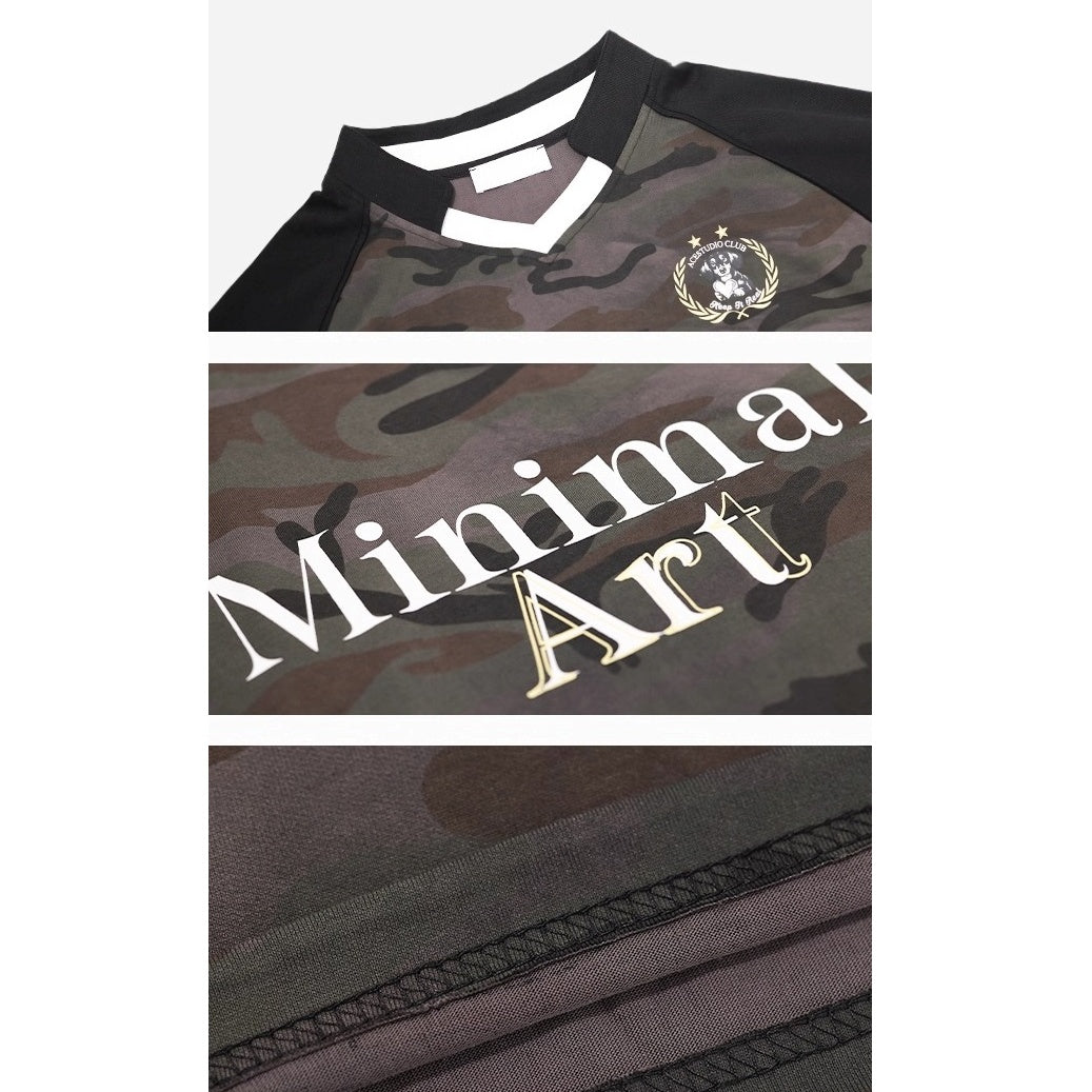 Camouflage Stitched V-Neck Long Sleeve T-Shirt AC7142