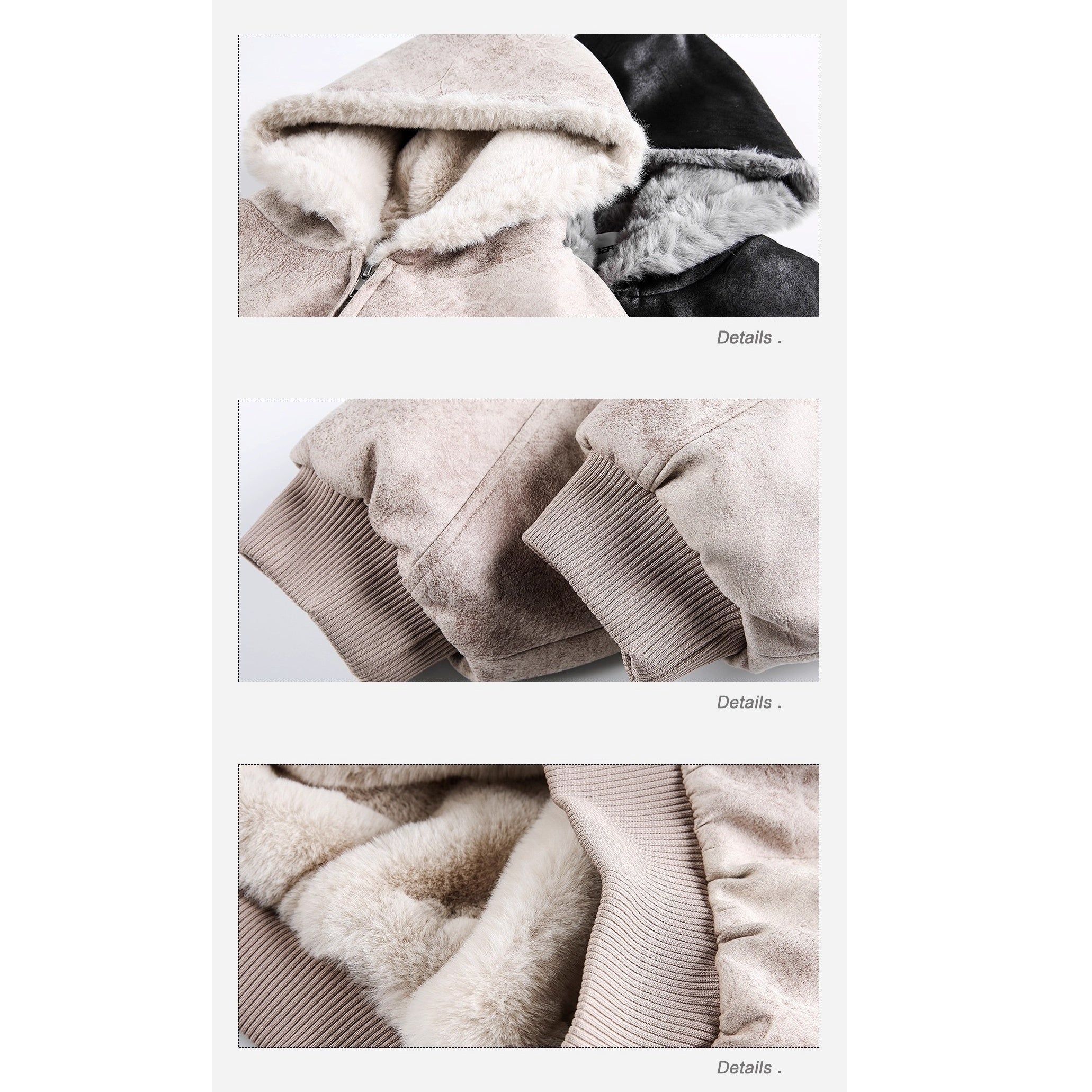 Furry Hooded PU Leather Loose Jacket EZ288