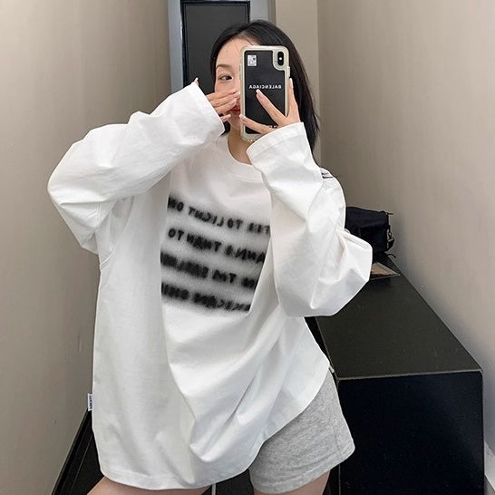 Smudged Letter Print Long Sleeves T-shirt OS2034