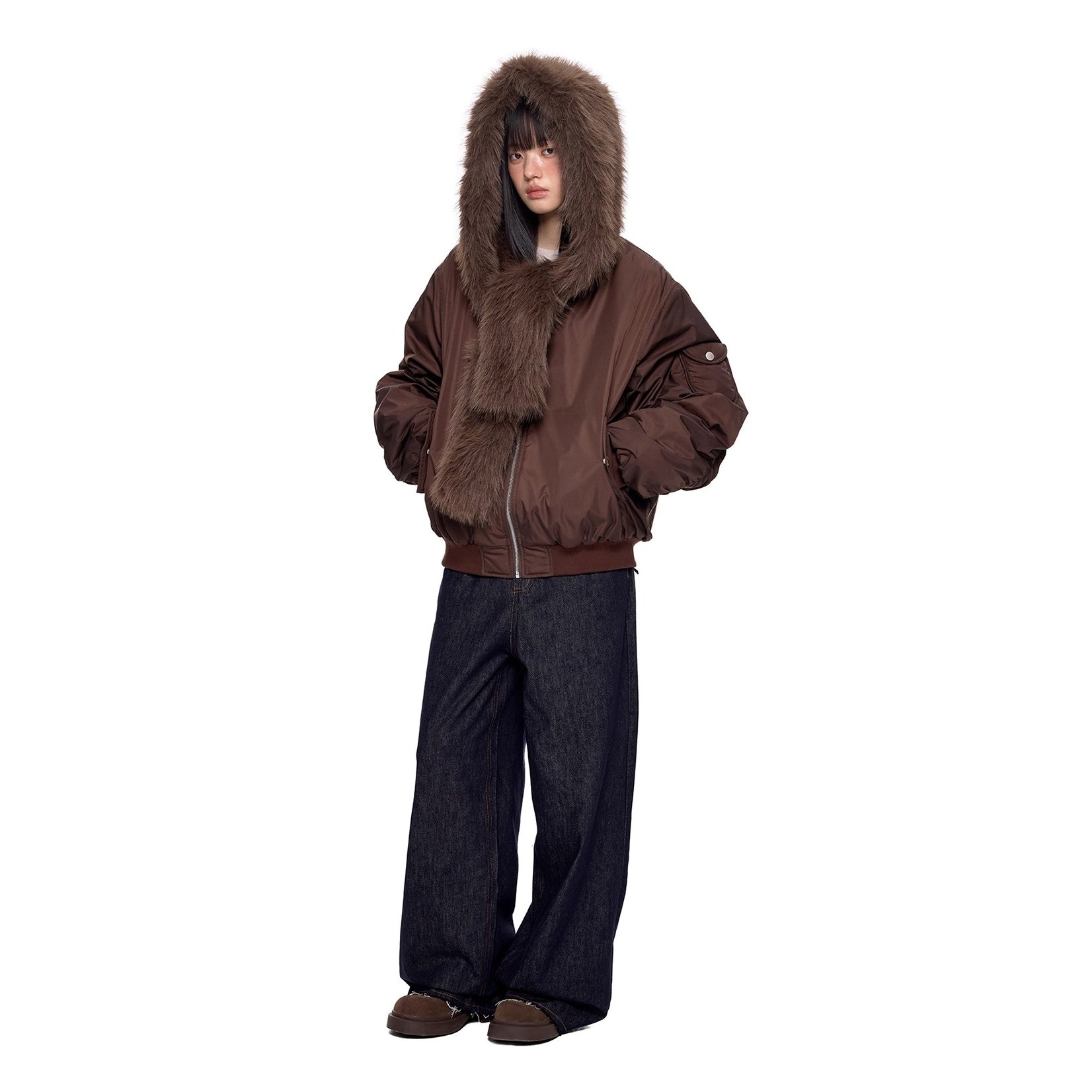 Scarf Design Zip Hooded Blouson EZ248