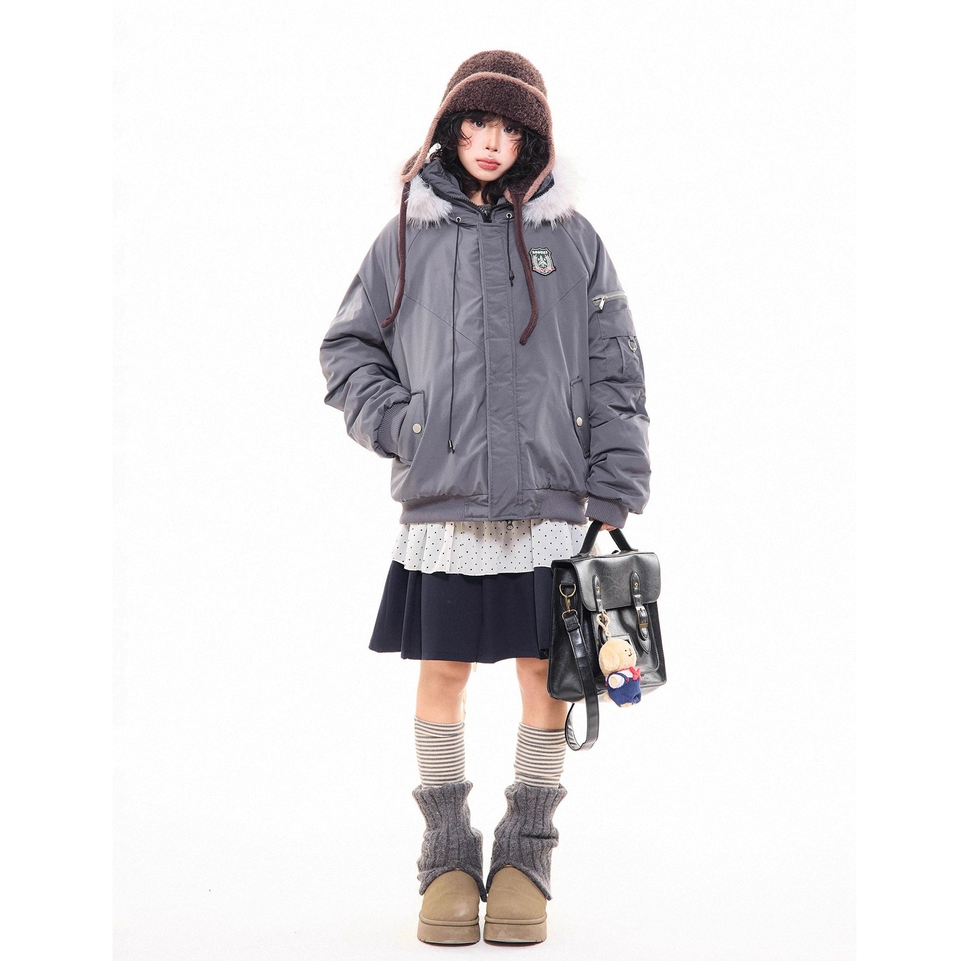 Work Style Fur Collar Hooded Jacket MW10295