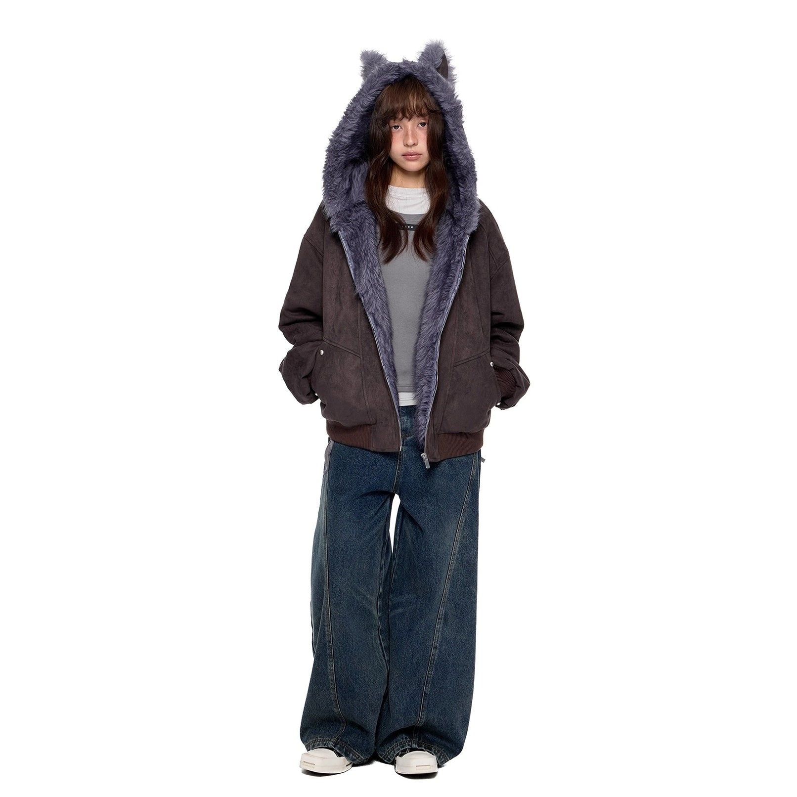 Cat Ear Fluffy Imitation Suede Hooded Jacket EZ250