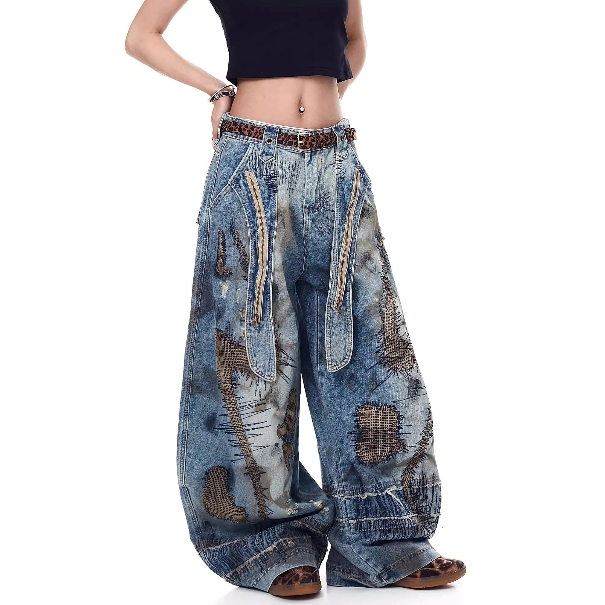 Washed Irregular Curved Blade Jeans BK7065