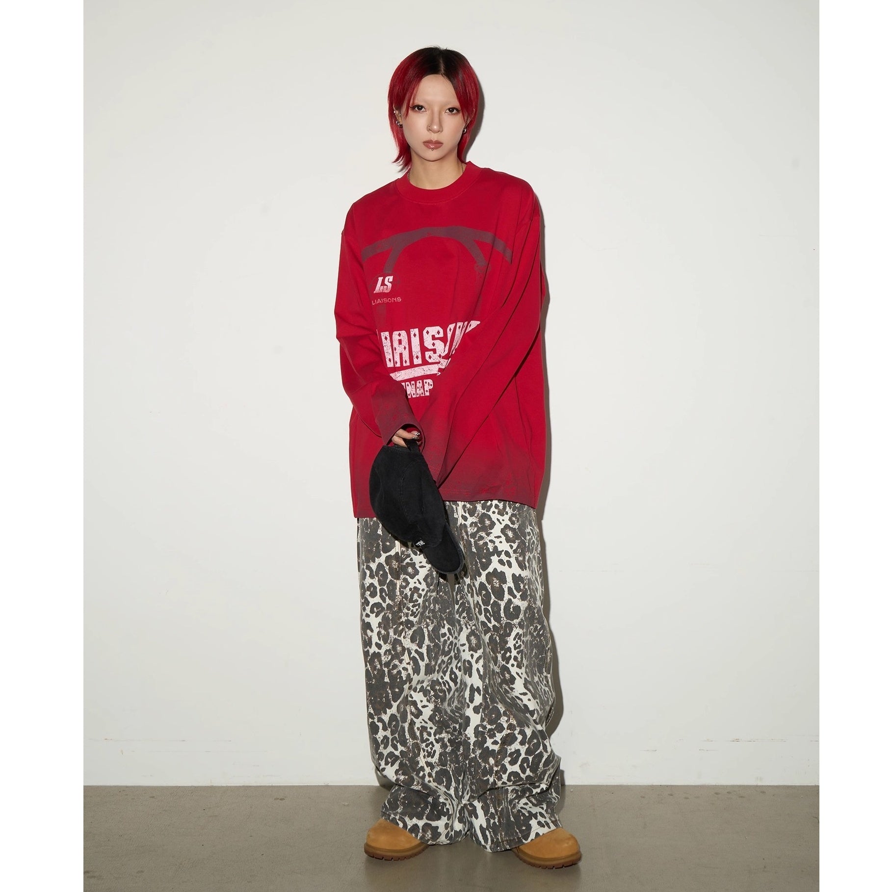 Gradient Washed Letter Print Long T-shirt MN9048