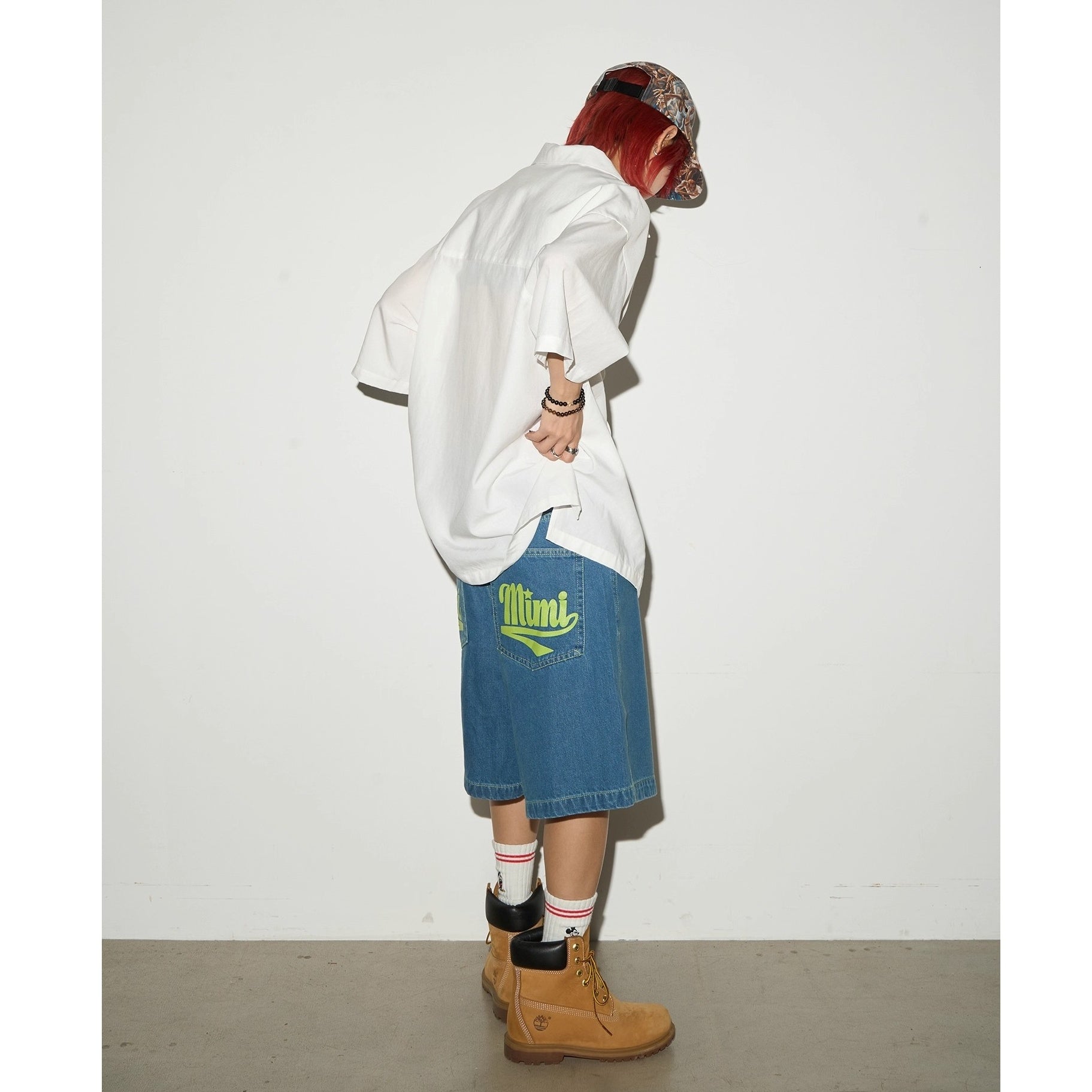 Back Print Loose Denim Half Pants MN9003