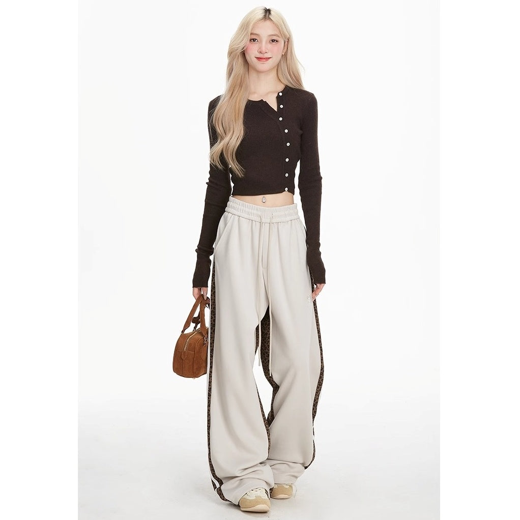 Side Line Leopard Print Panel Sweat Pants MW10280