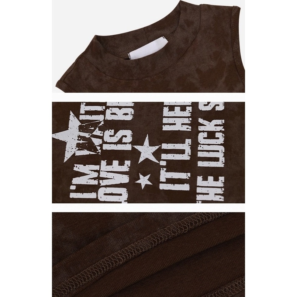 Letter Print Camouflage Stretch Sleeveless Top AC7117