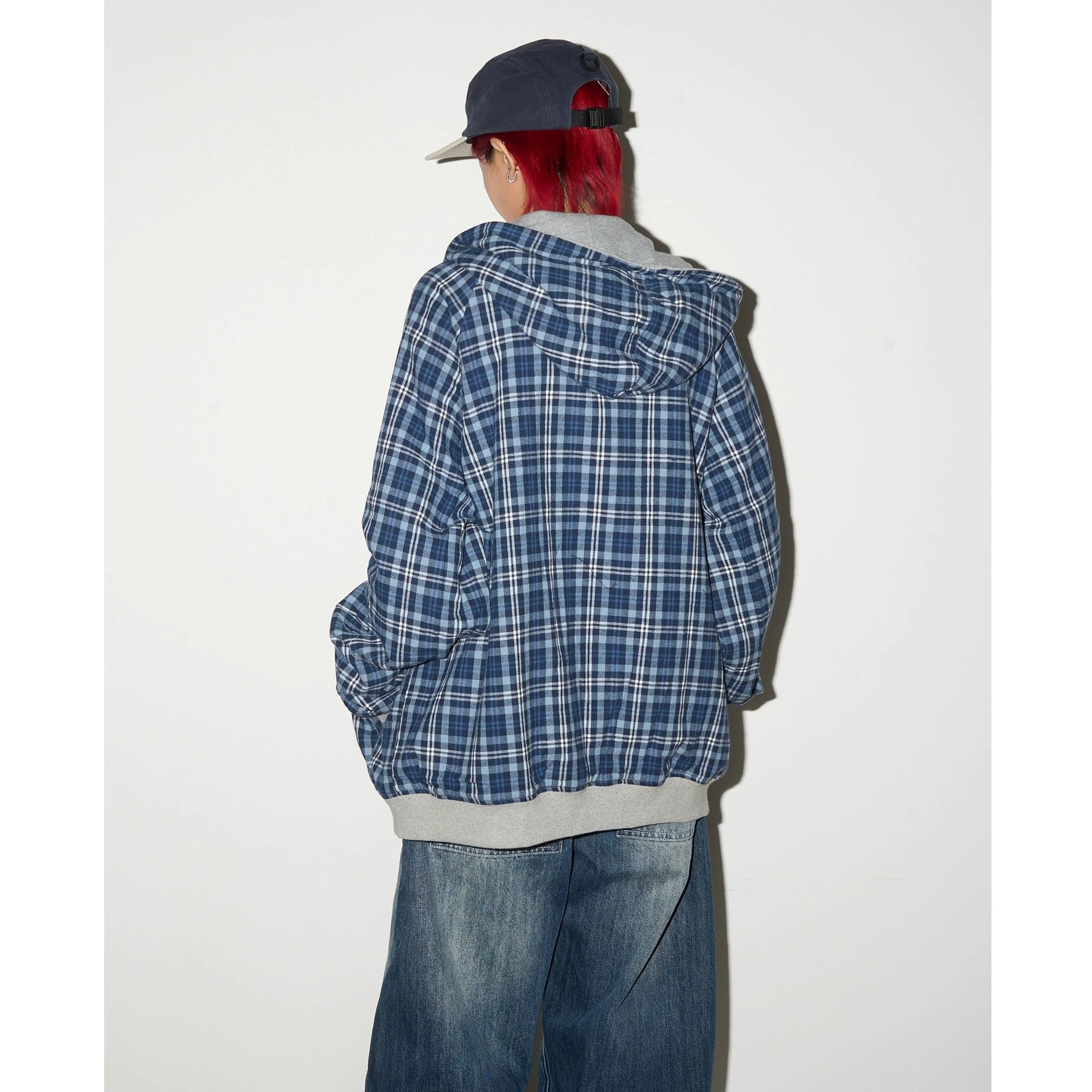 Reversible Plaid Hooded Sweat Jacket MN9040