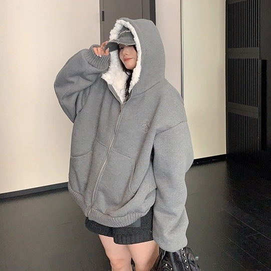 Inner Hairy Thickened Oversize Hooded Jacket OS2065