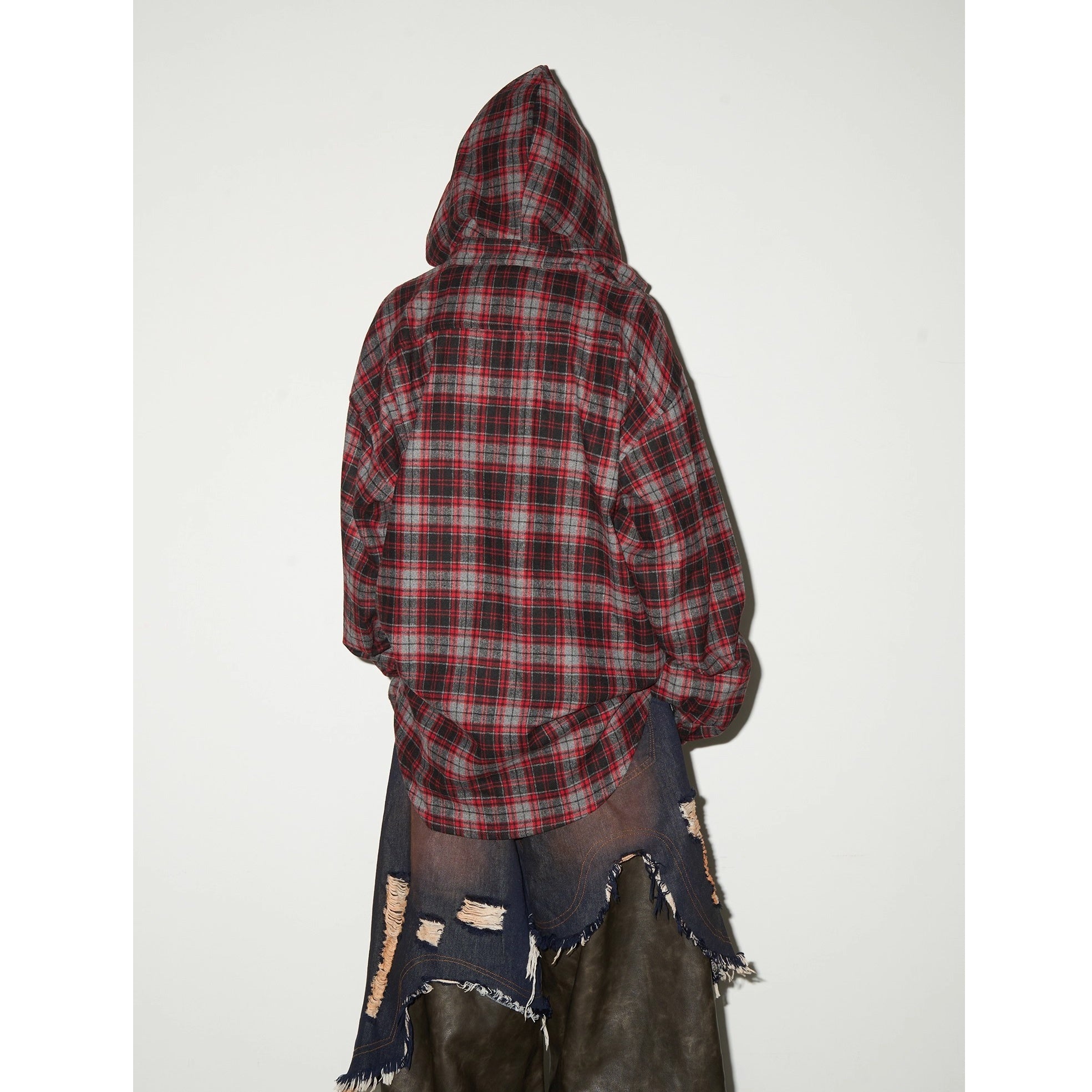 Plaid Long-sleeved Hooded Shirt MN9034