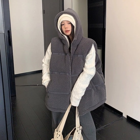 Loose Hooded Boa Padded Vest OS2073