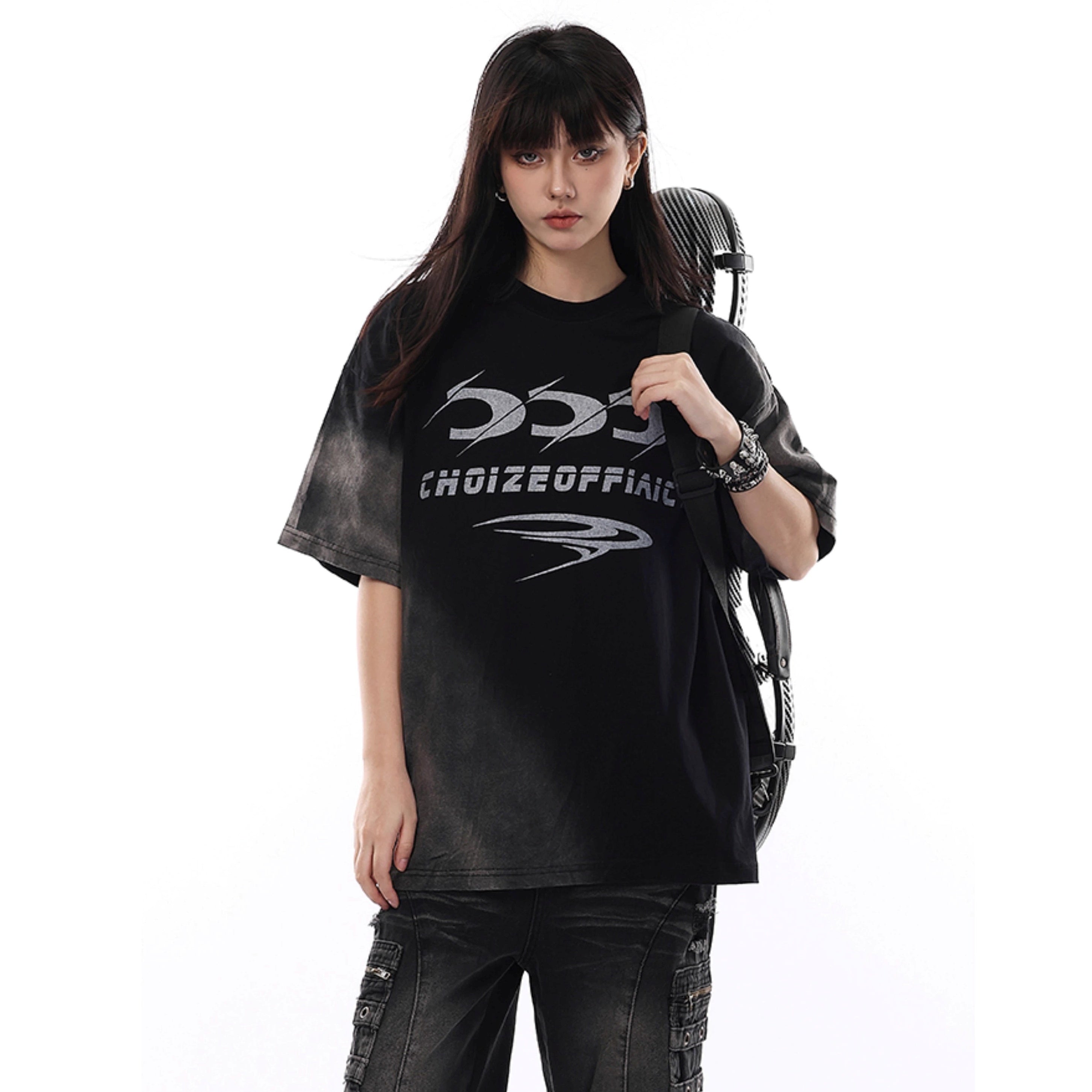 Wash Gradient Letter T-Shirt VI2001