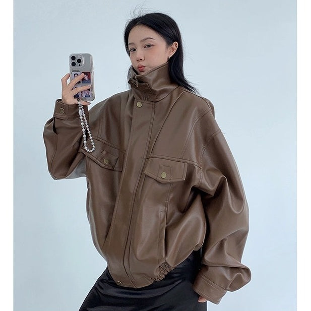 PU Leather Wide Silhouette Biker Jacket OS2024