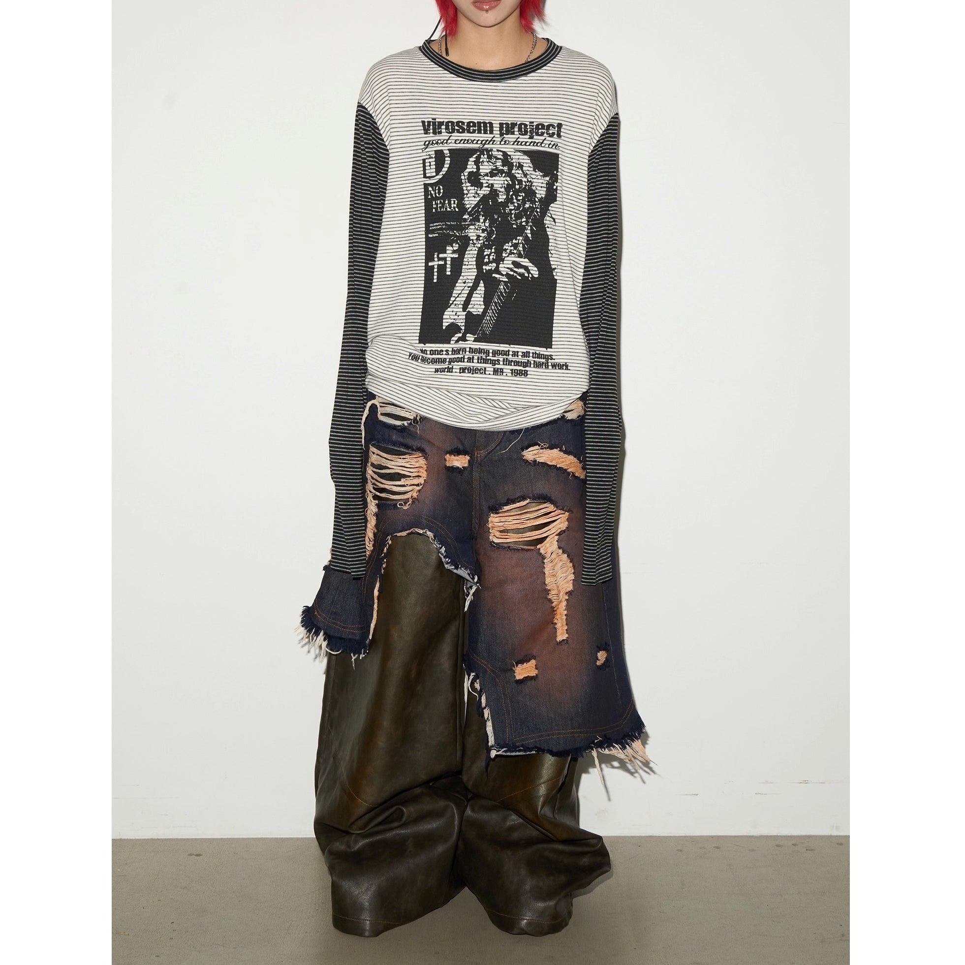Character Print Patchwork Border Long Sleeve T-shirt MN9030