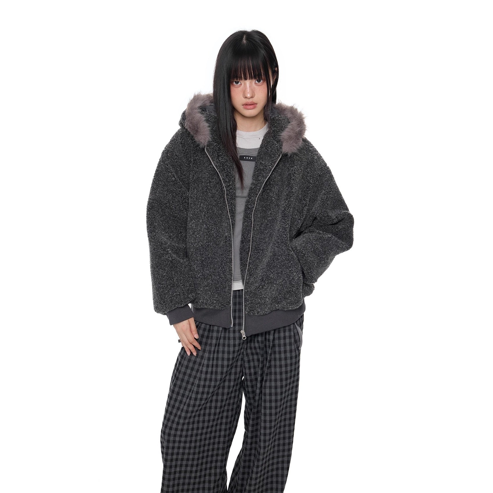 Fur Stitch Fleece Hooded Padded Jacket EZ263