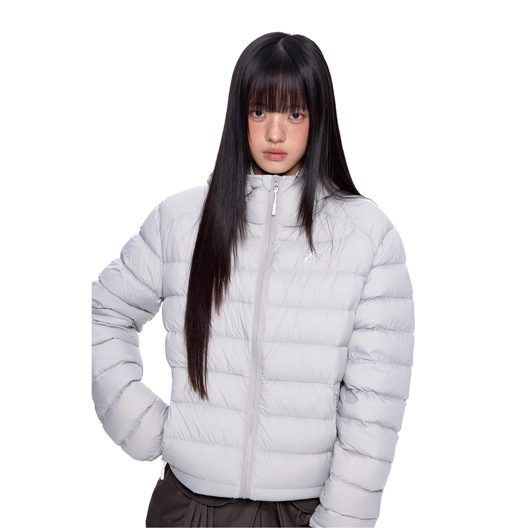 Rib Print Hooded Light Down Jacket EZ247
