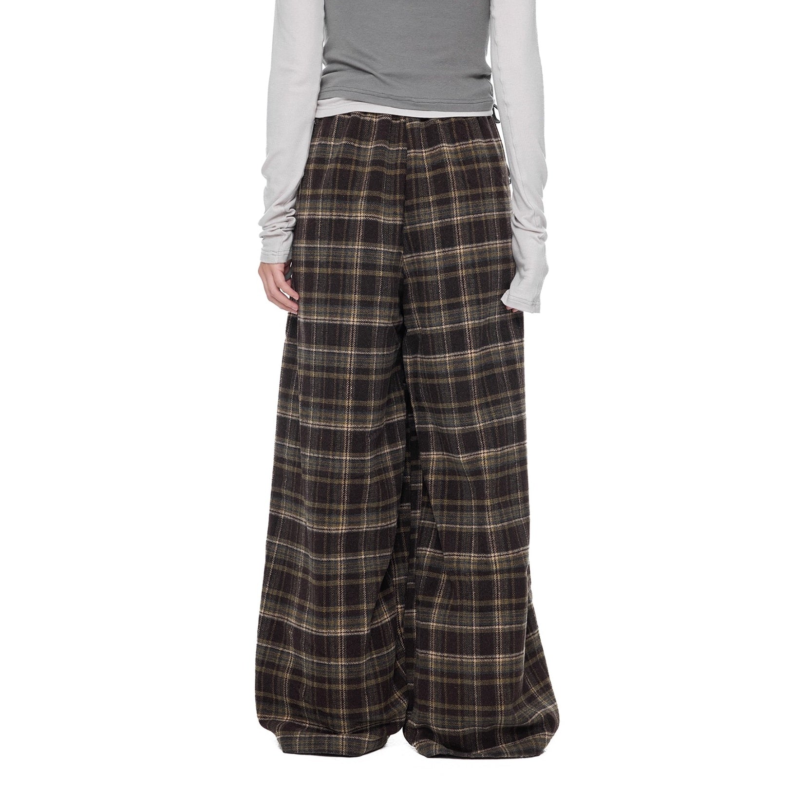 Appliqué Retro Plaid Wide Pants EZ269