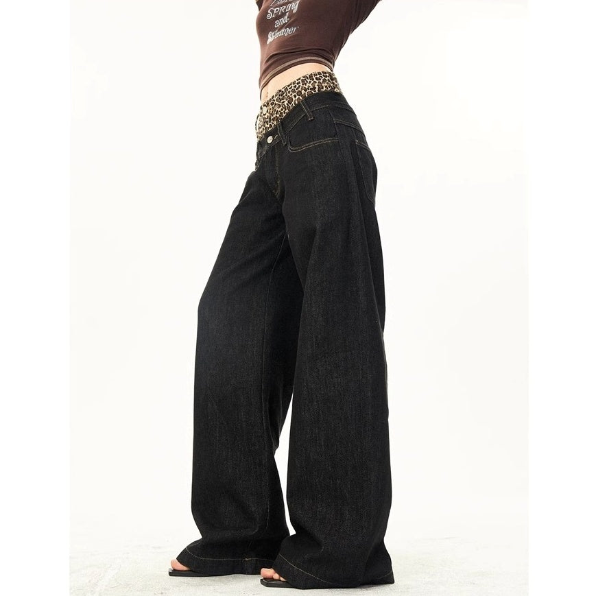 Leopard Print Double-Waist Loose Jeans MW10166