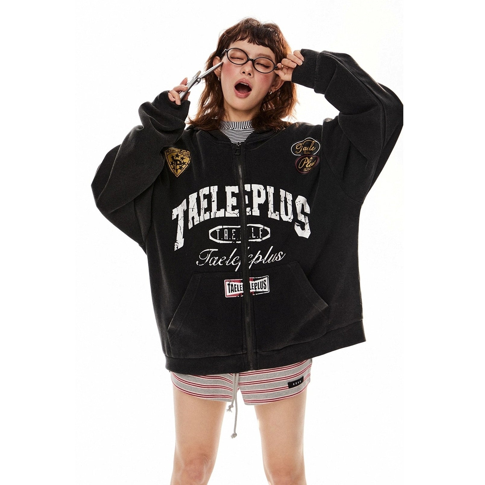 Letter Print Washed Hoodie Jacket MW10276