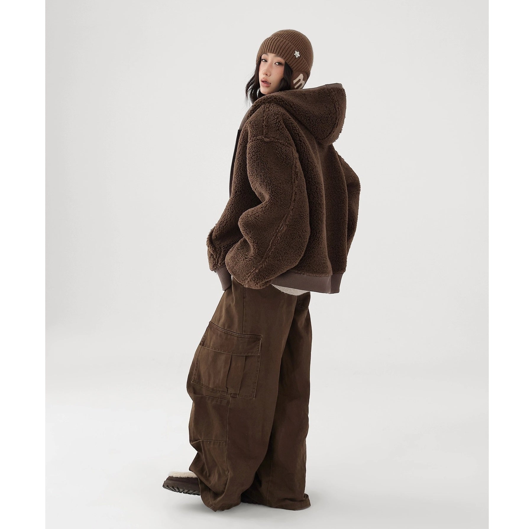 Reversible Polar Fleece Loose Hooded Jacket AC7017