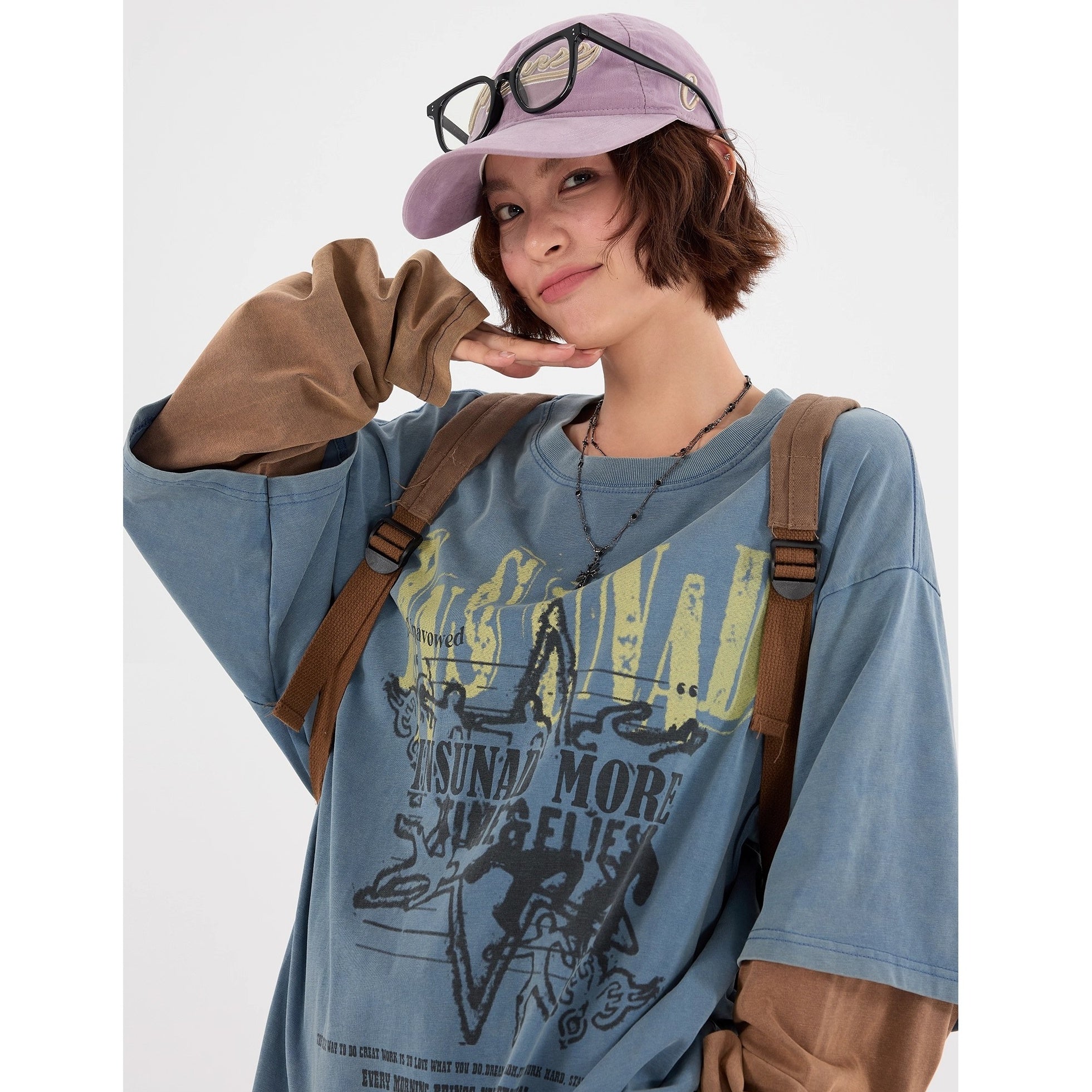 Graffiti Print Fake Layered Long-sleeved T-shirts MW10241