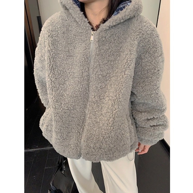 Loose Hooded Boa Jacket OS2072