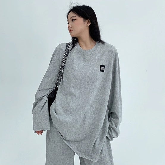 【上下別売り】Tag Design Long-sleeved T-shirt & Loose Casual Pants Set-up OS2033