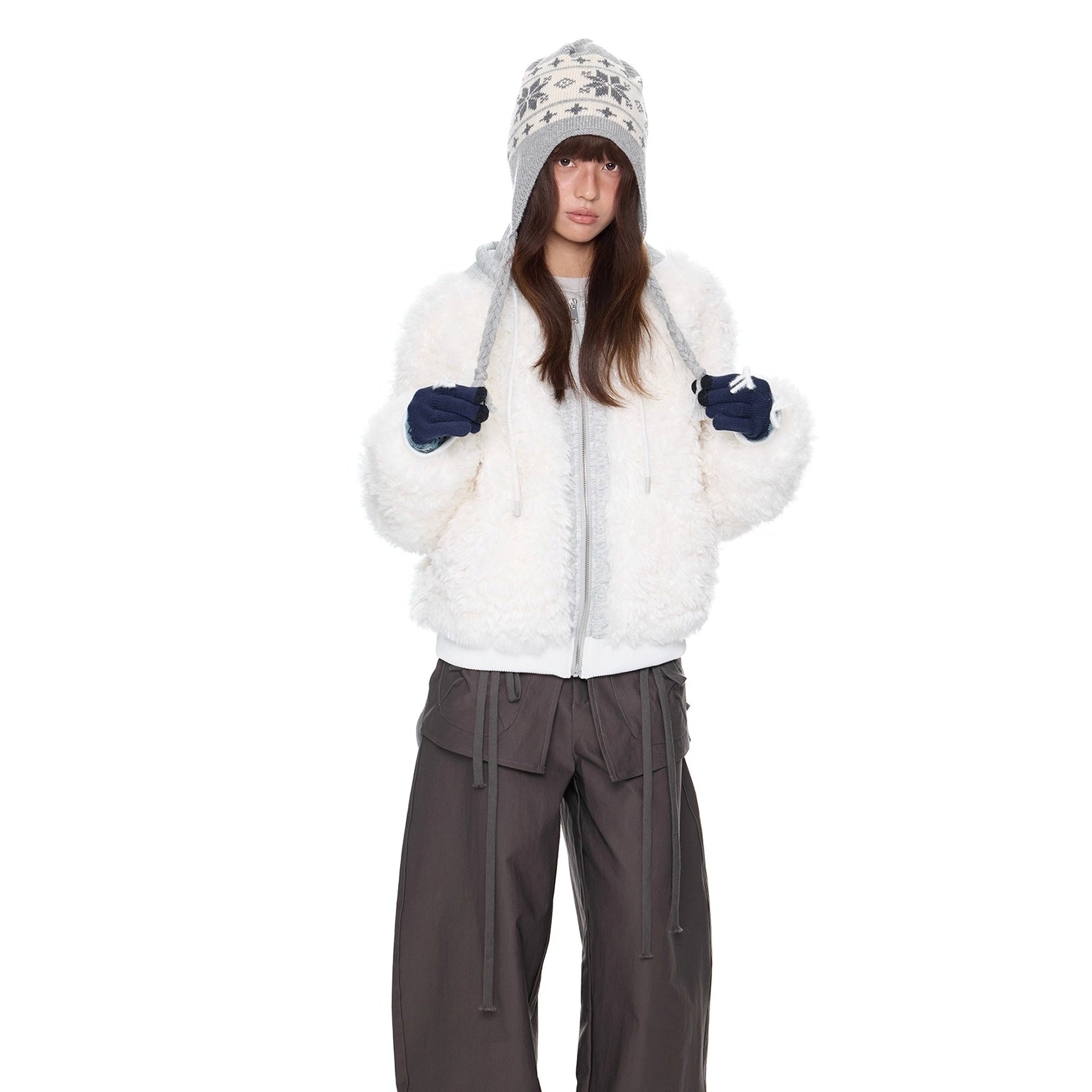 Sweat Hood Patchwork Imitation Fur Parka EZ266