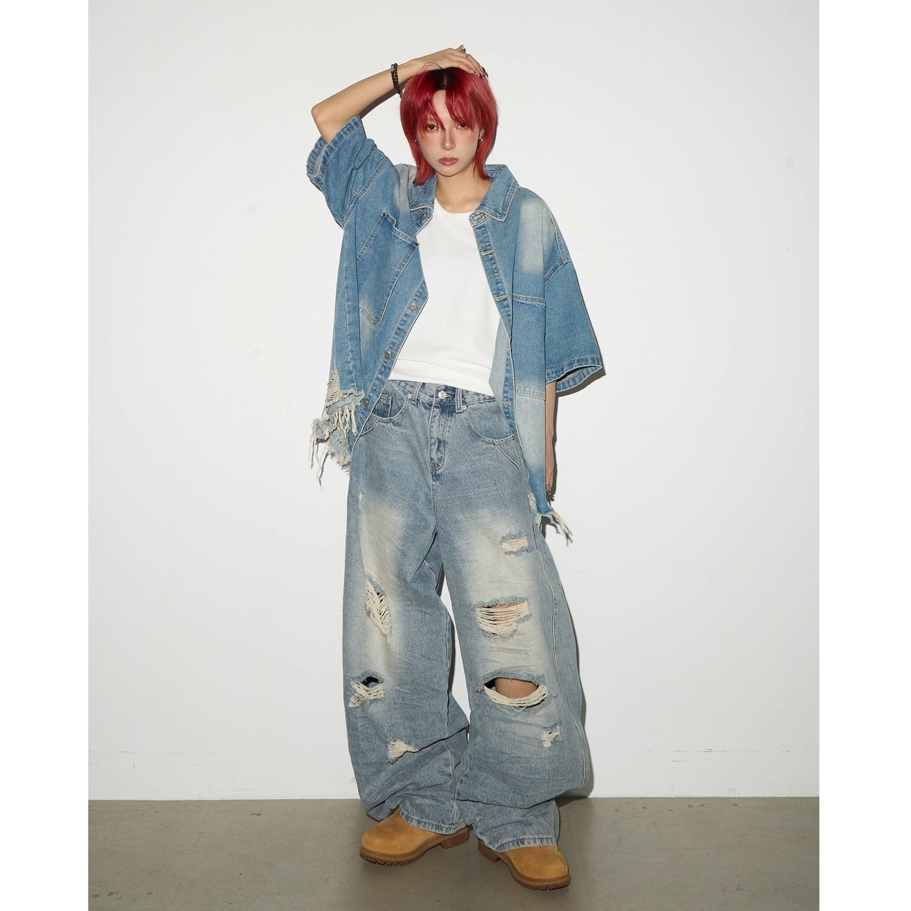 Heavy Wash Raw Edge Denim Shirt Jacket MN9006