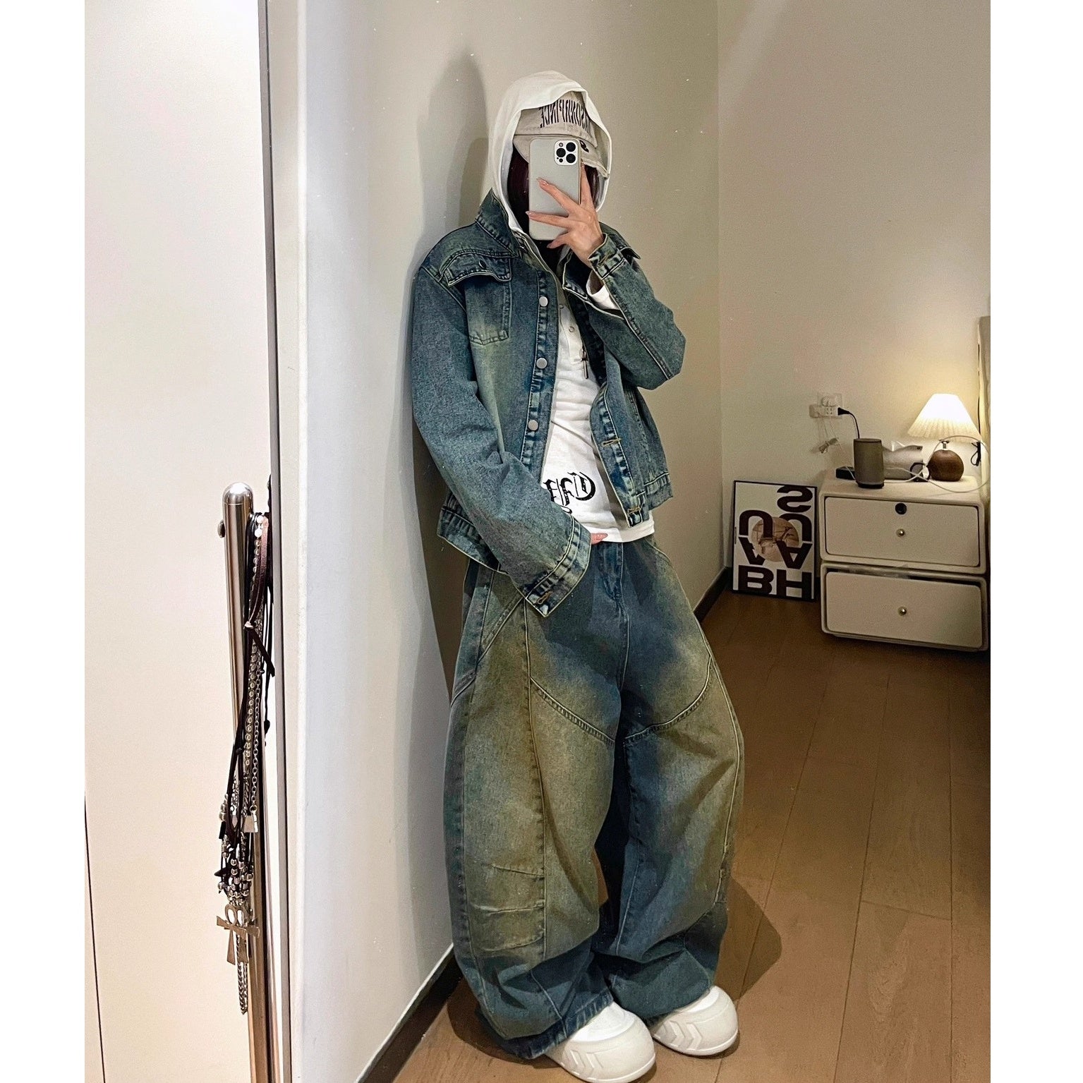 Wash Three-dimensional Deconstruction Loose Curve Jeans MW10268