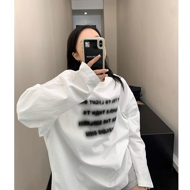 Smudged Letter Print Long Sleeves T-shirt OS2034