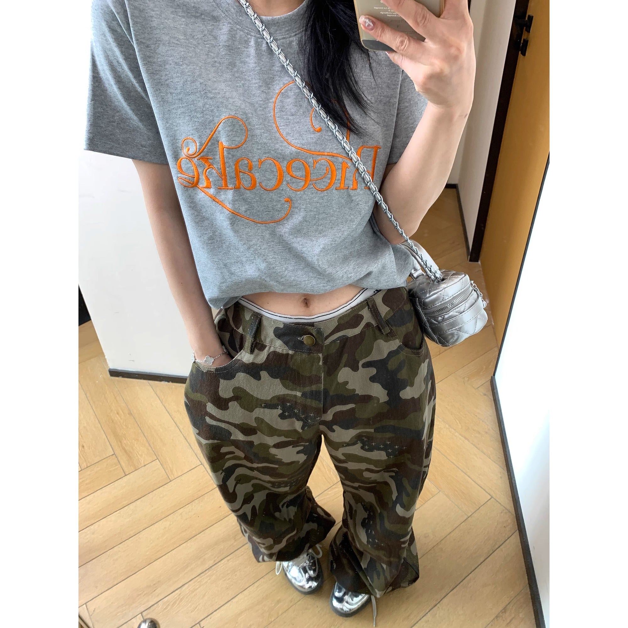 Wash Camouflage Straight Wide-leg Pants MW10154