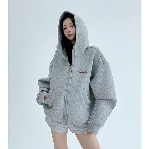 Embroidery Loose Vintage Short Hooded Jacket OS2027