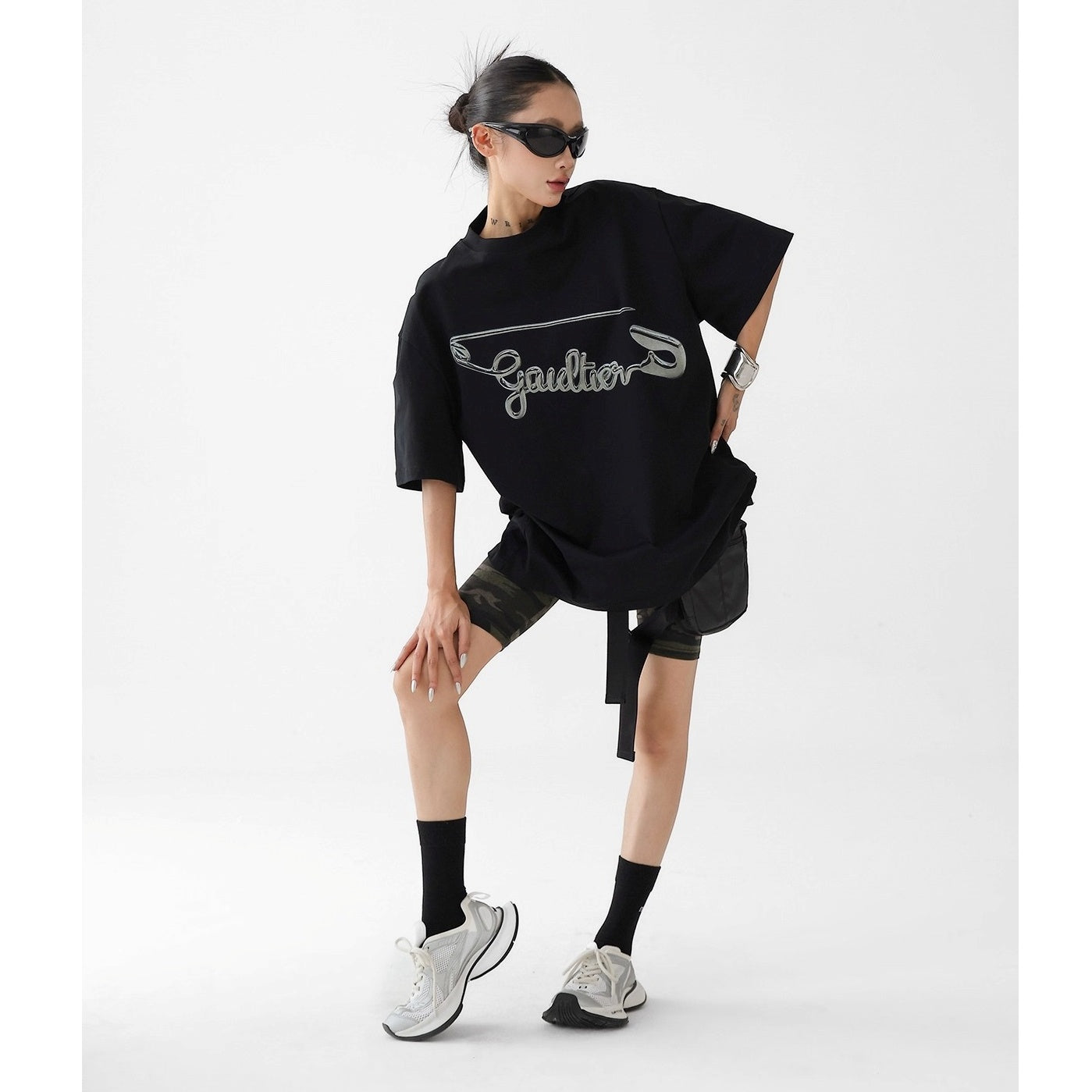 Metal Pin Print Loose T-Shirt AC7115