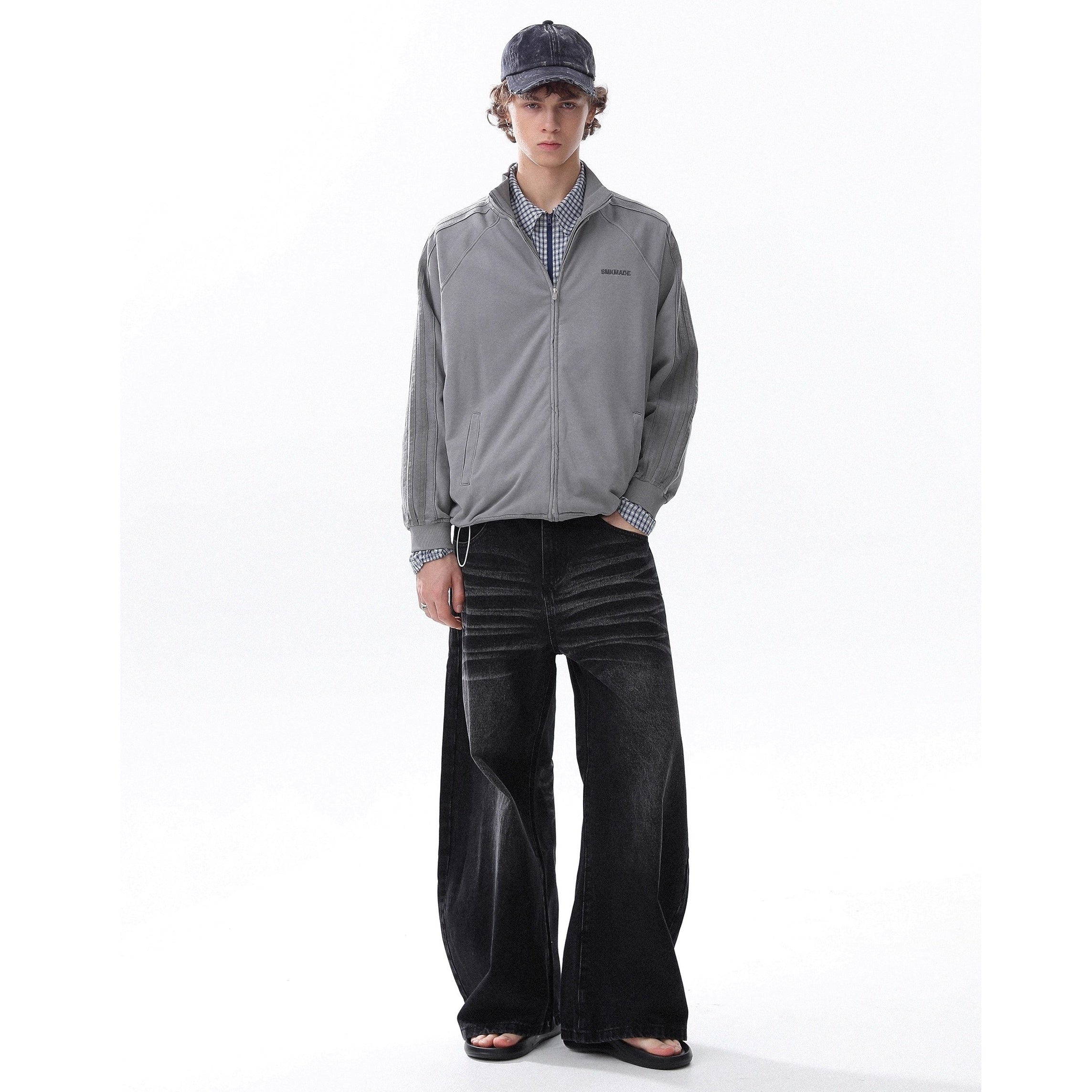 Patchwork Three Bar Stand Collar Jacket MR8026