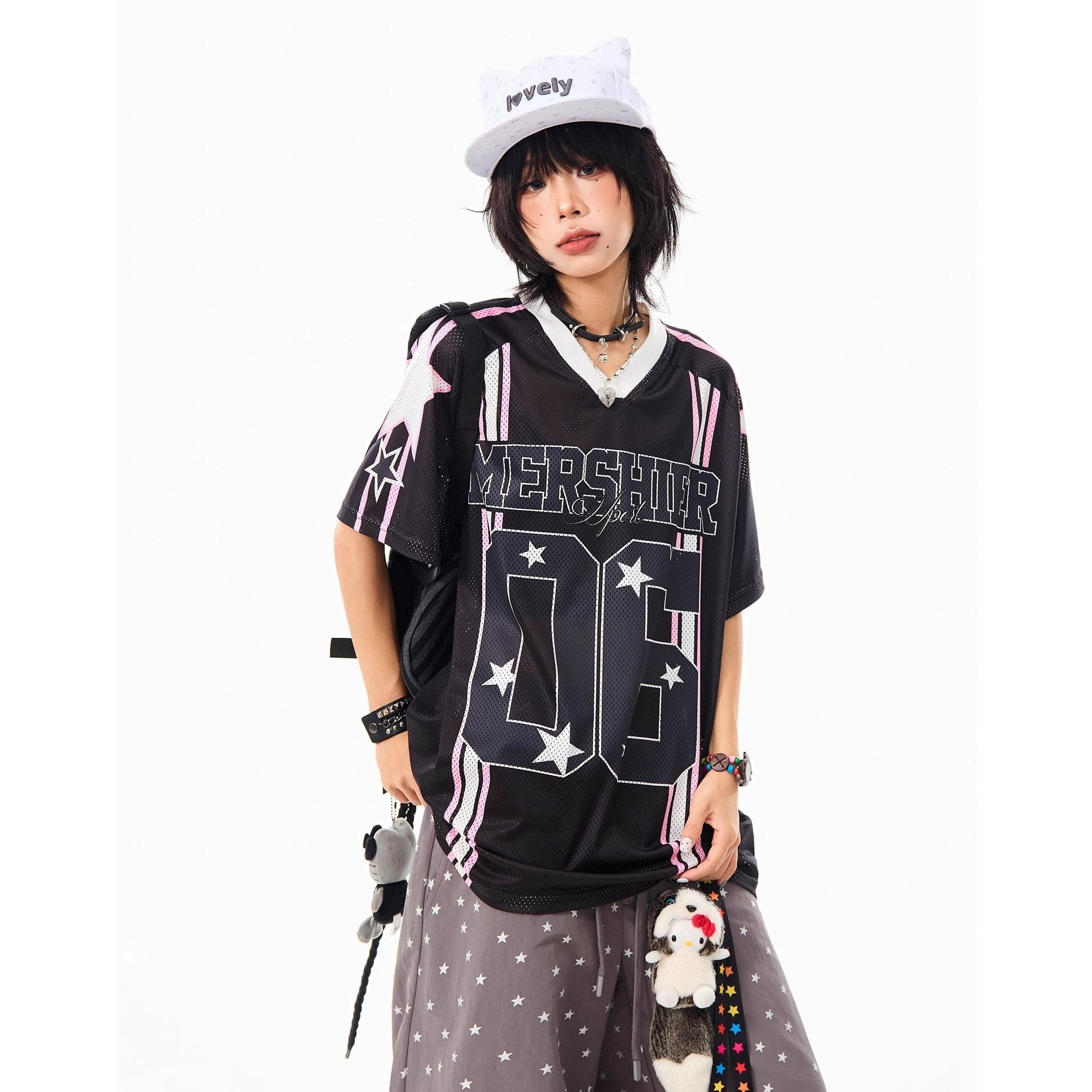V-neck Mesh Star T-shirt MW10167