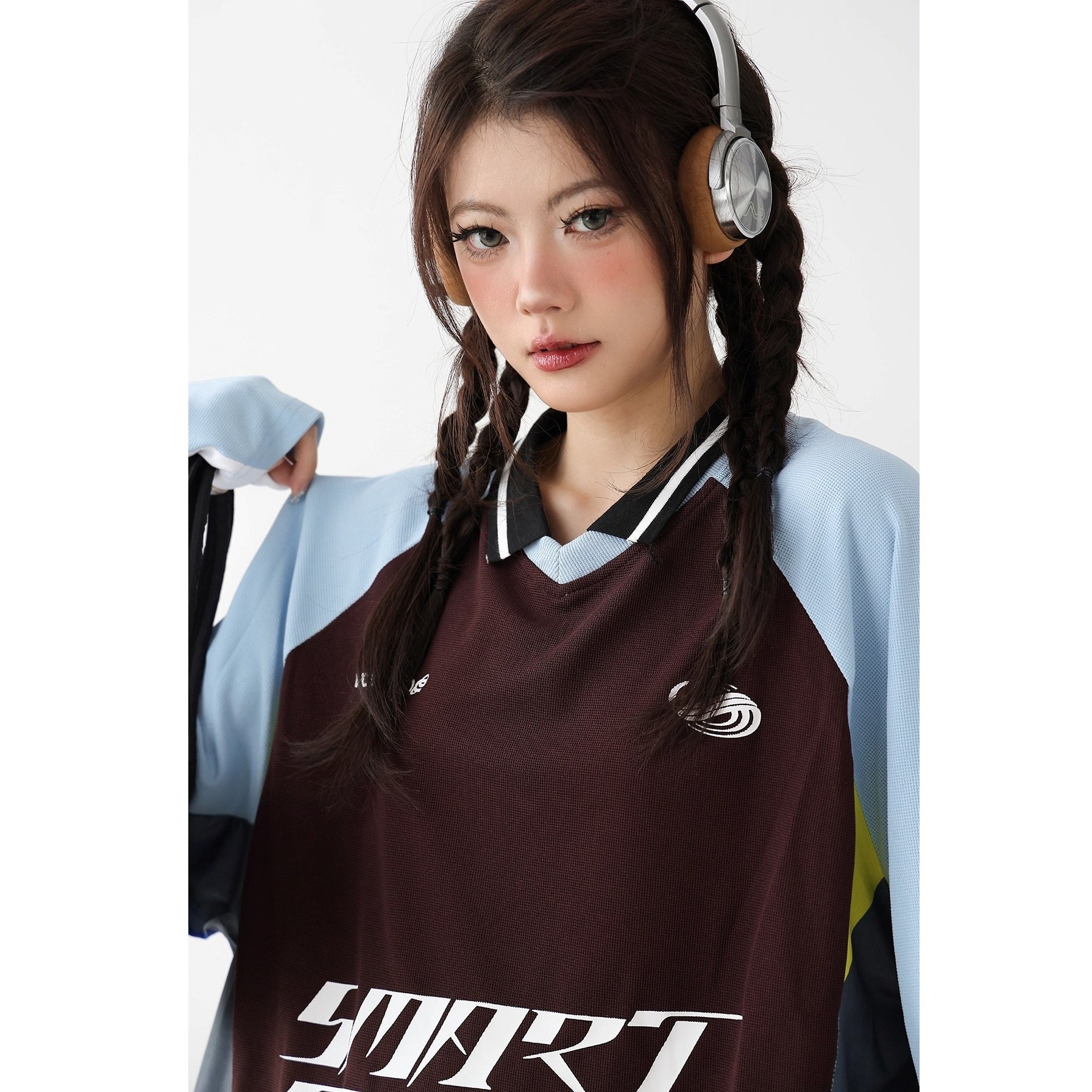 Contrast Raglan Sporty Long-sleeved T-shirt AC7129