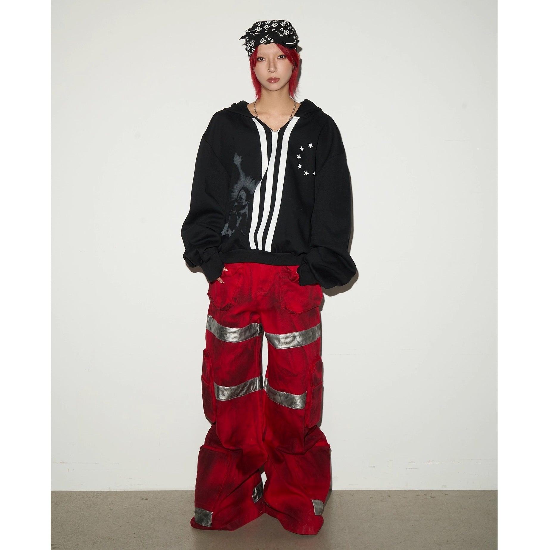Dark Stained Dyeing Color-blocked Wide Fire Pants MN9029
