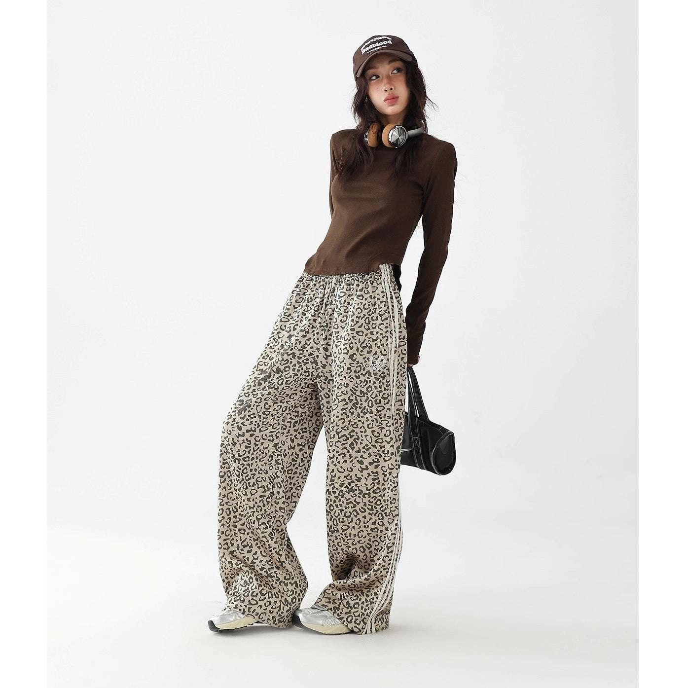 Leopard Print Stitching Side Line Wide Pants AC7138