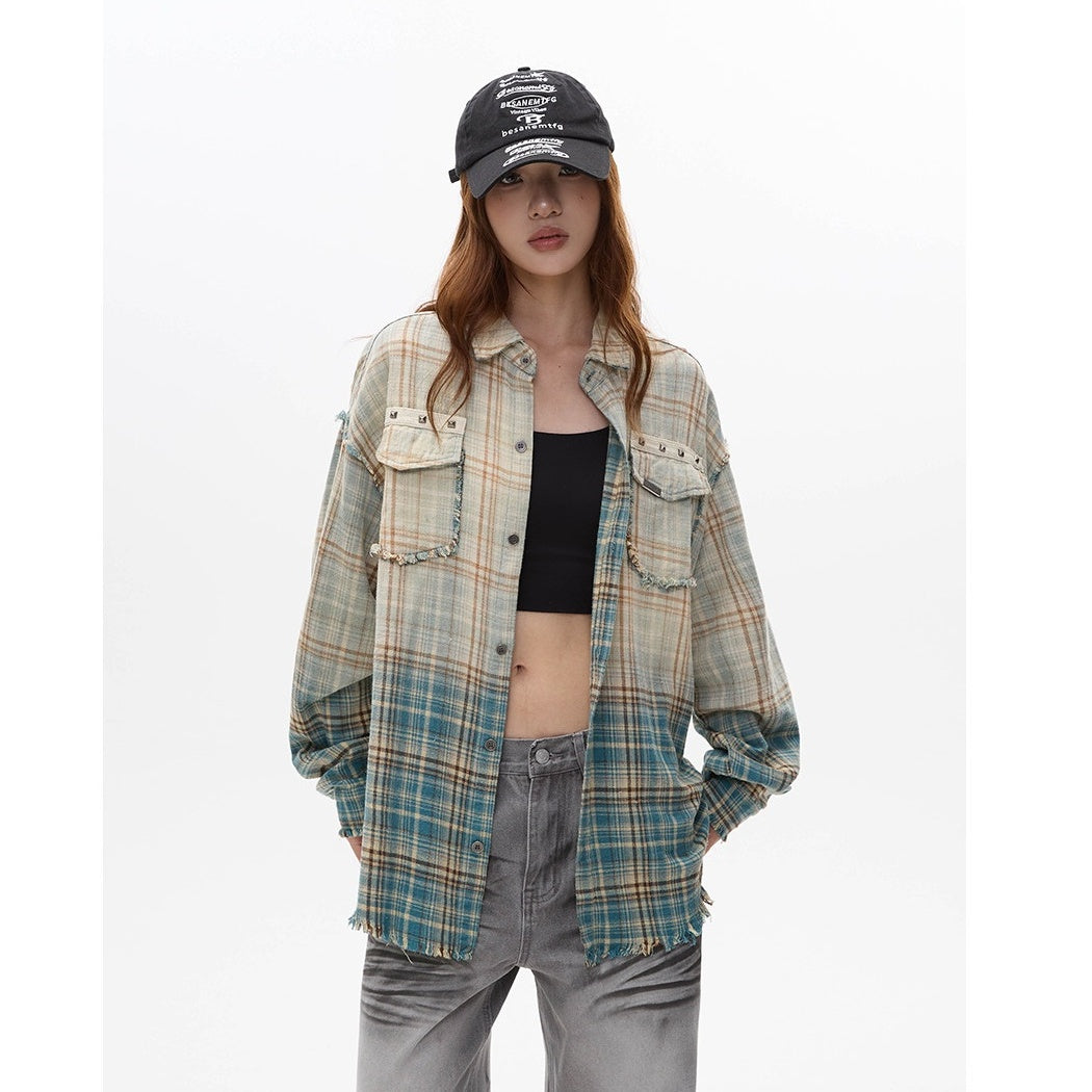 Washed Gradation Raw Plaid Shirt MW10323