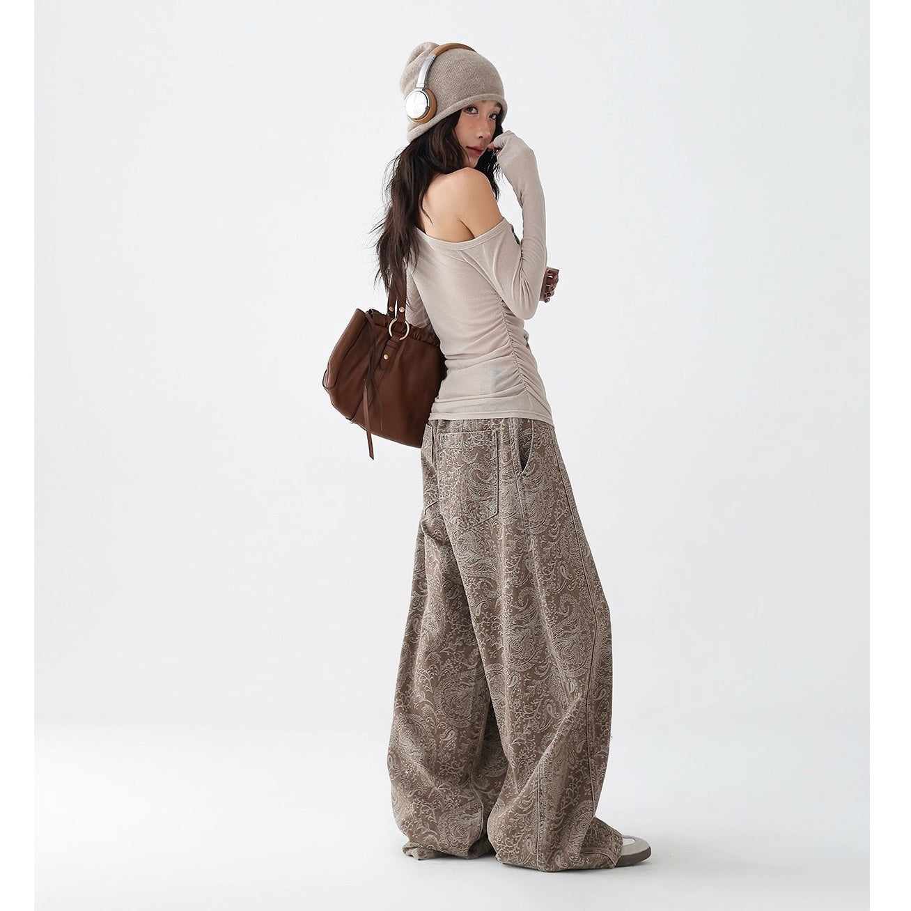 Paisley Pattern Wide-leg Curve Jeans AC7136