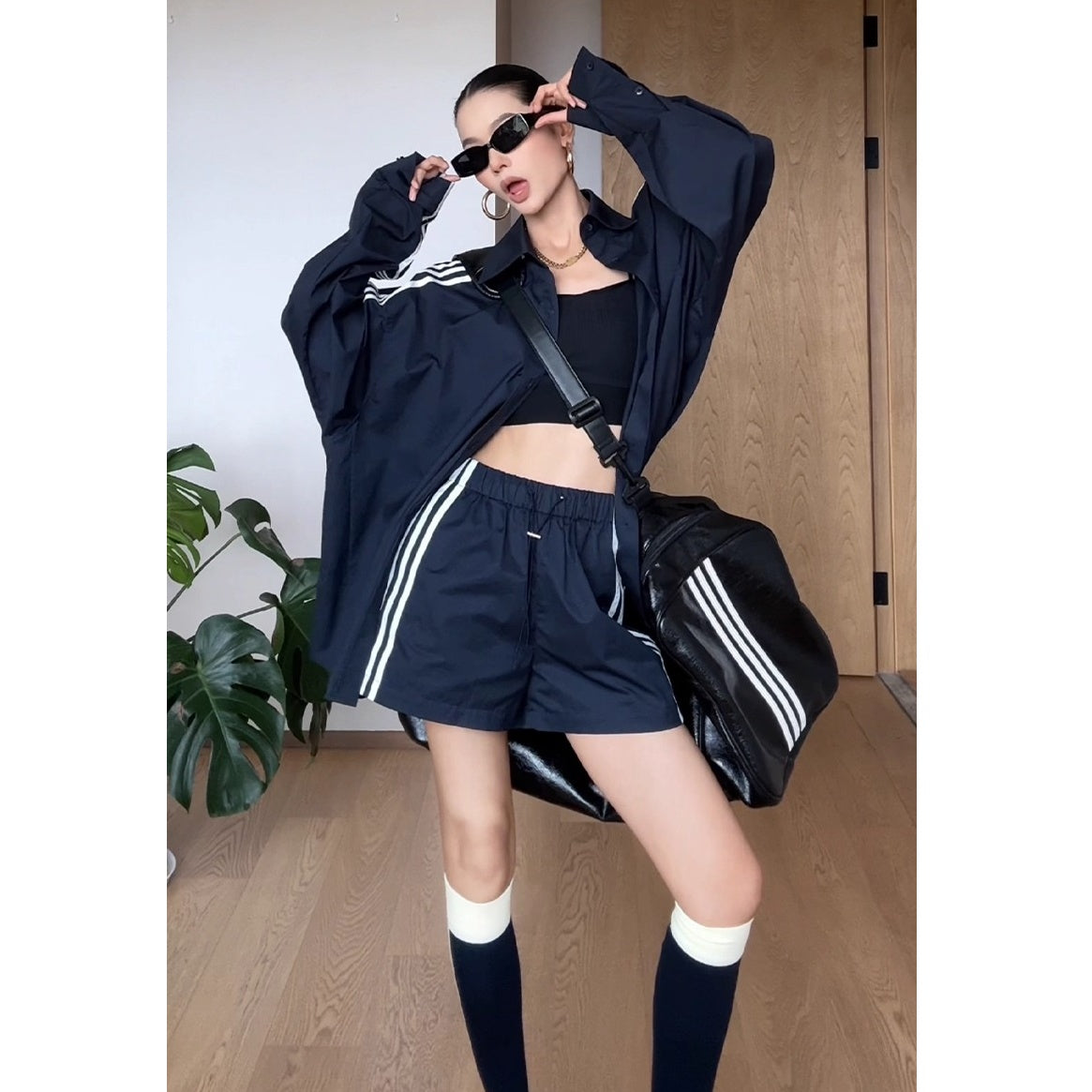Three-bar Loose Shirt + Shorts Set-up CC1004