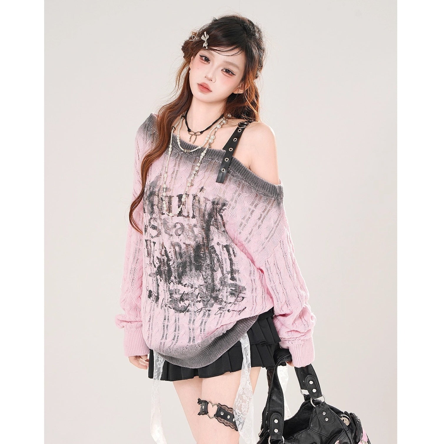 Slanted Shoulder Cut-out Sweater KK2077