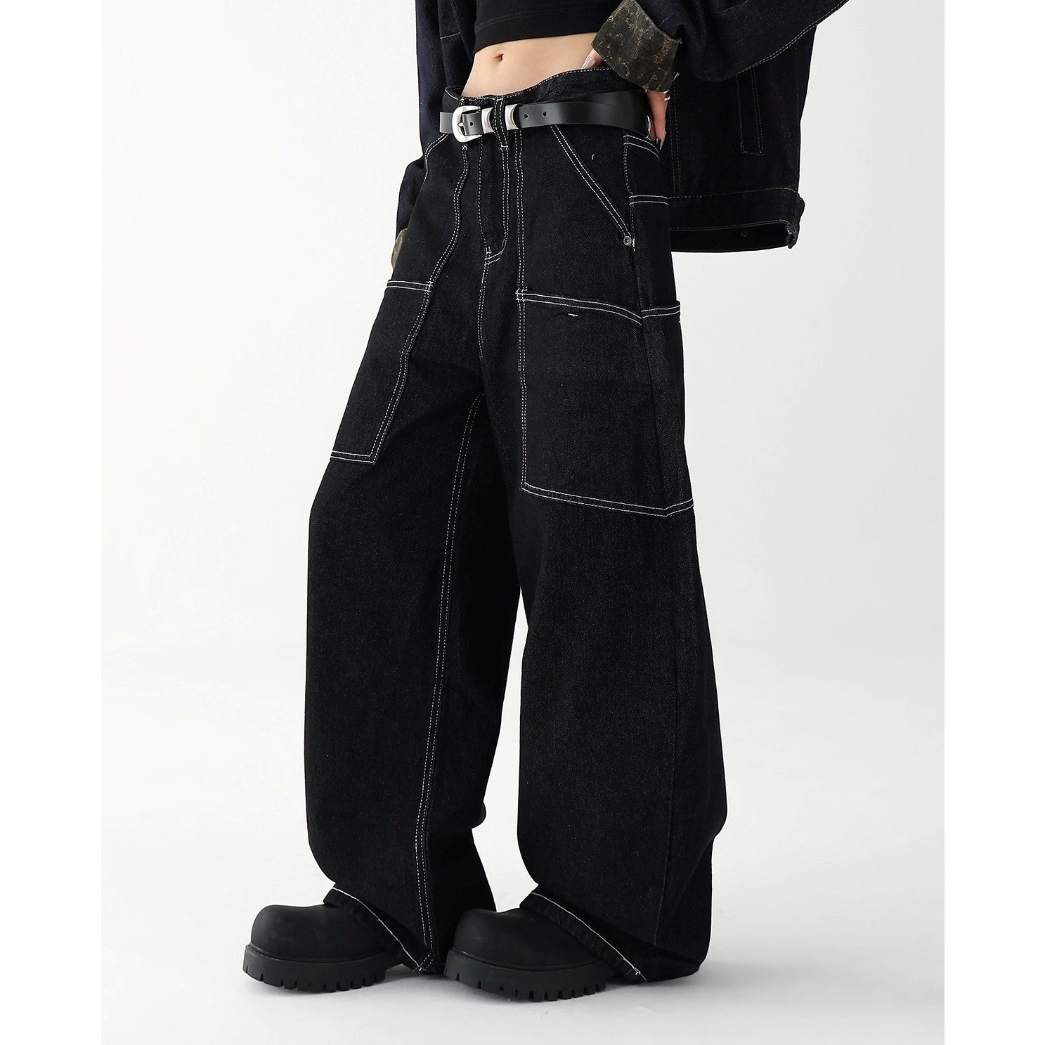 Contrast Stitch Loose Curve Jeans AC7158