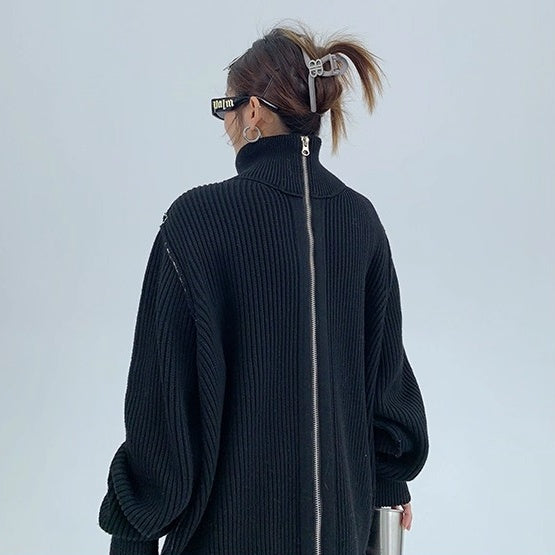 Front And Back Zipperd Knitted Jacket MW10290