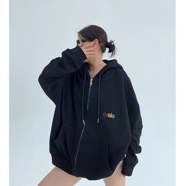 Loose Logo Embroidered Hooded Jacket OS2037