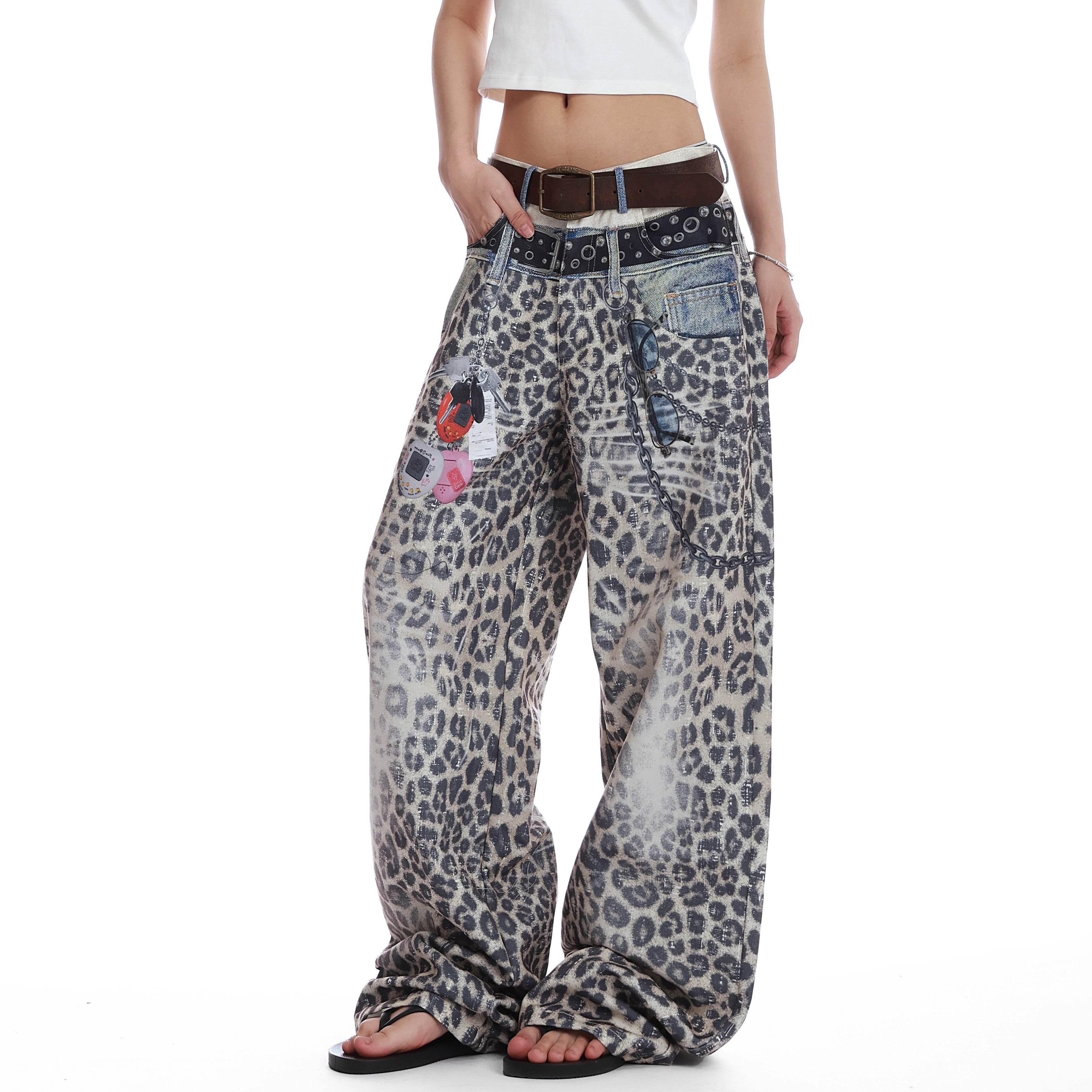 Double Waist Leopard Print Jeans VI2013