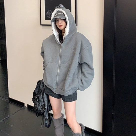 Inner Hairy Thickened Oversize Hooded Jacket OS2065